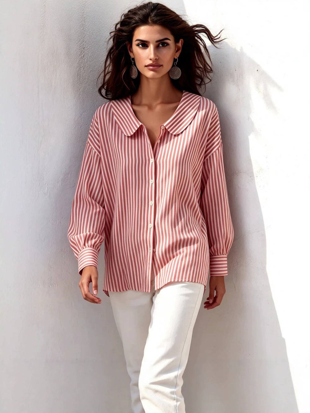 ZARA Striped Long Sleeve Henley Casual Button Cuff Commute Shirt